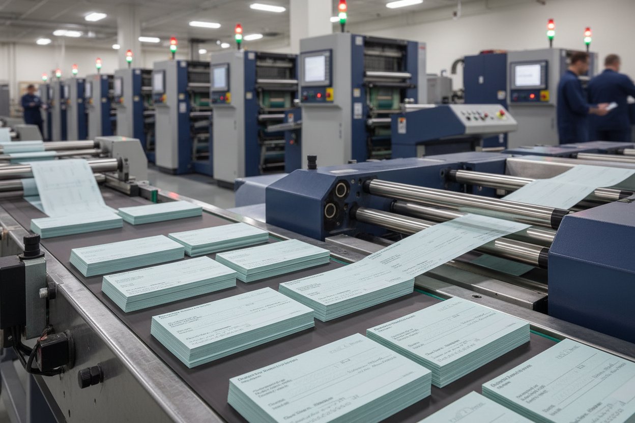 High-volume commercial check printing on industrial presses