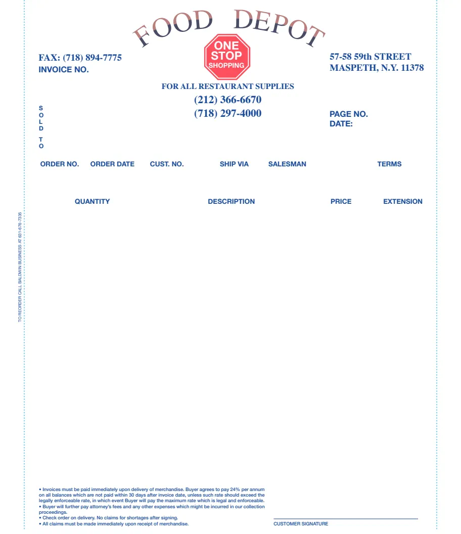 Multi-part invoice — food distribution
